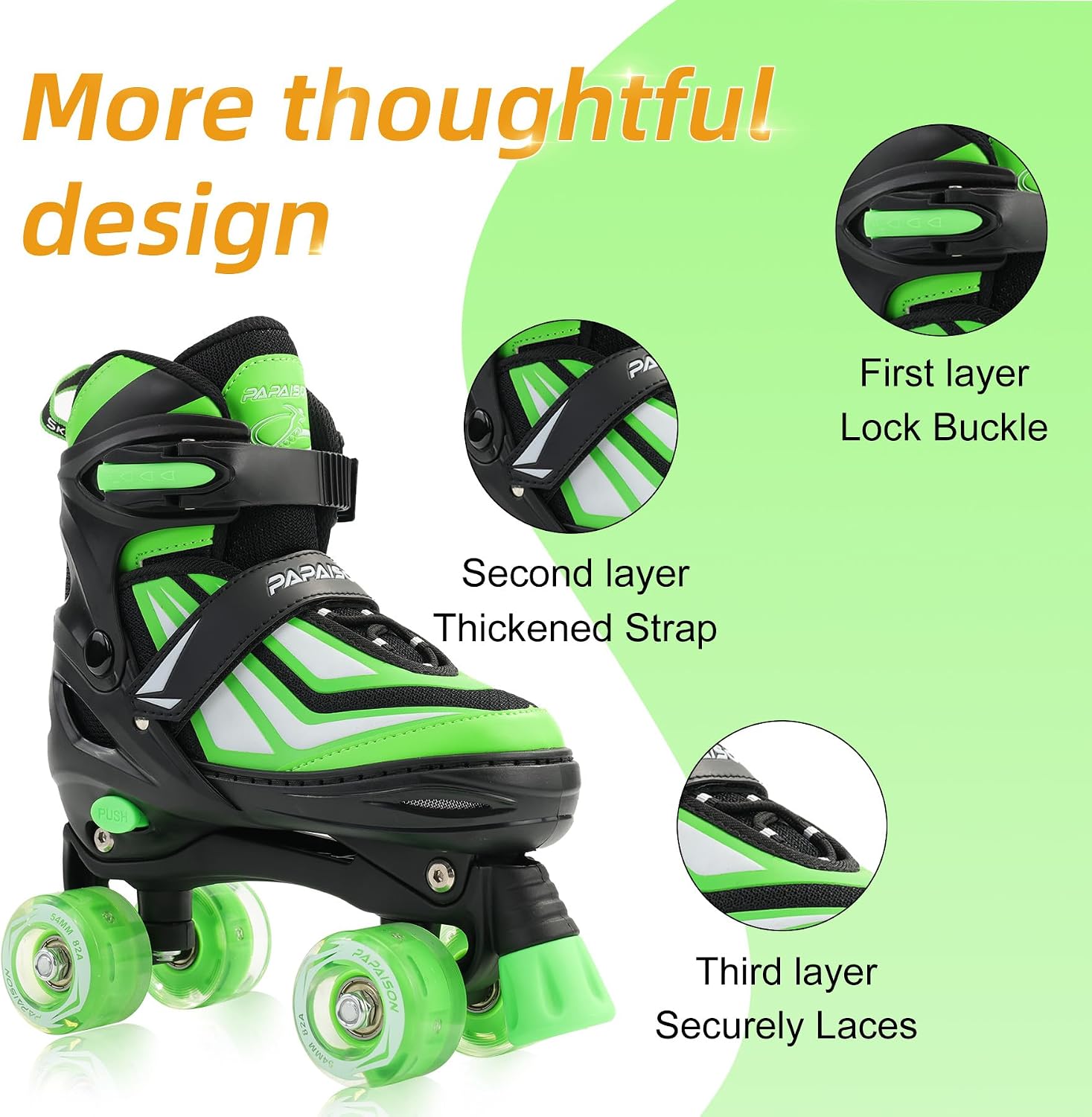 Detalle de PAPAISON Kids Roller Skates 4-Size Adjustable 🛼