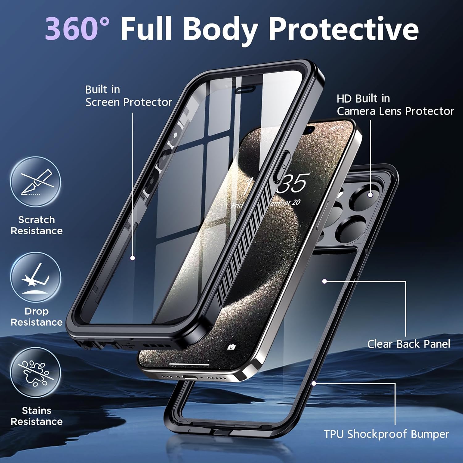 Thumbnail 6 de SPIDERCASE for iPhone 15 Pro Waterproof Case (IP68, Built-in Screen & Lens Protector) — Black