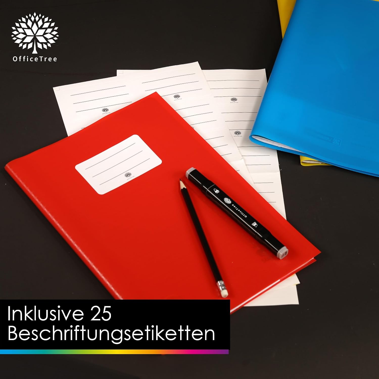 Thumbnail 6 de OfficeTree Hefthüllen A4 bunt – 25x Hefthüllen im Bastoptik-Set mit Etiketten, 5 Farben