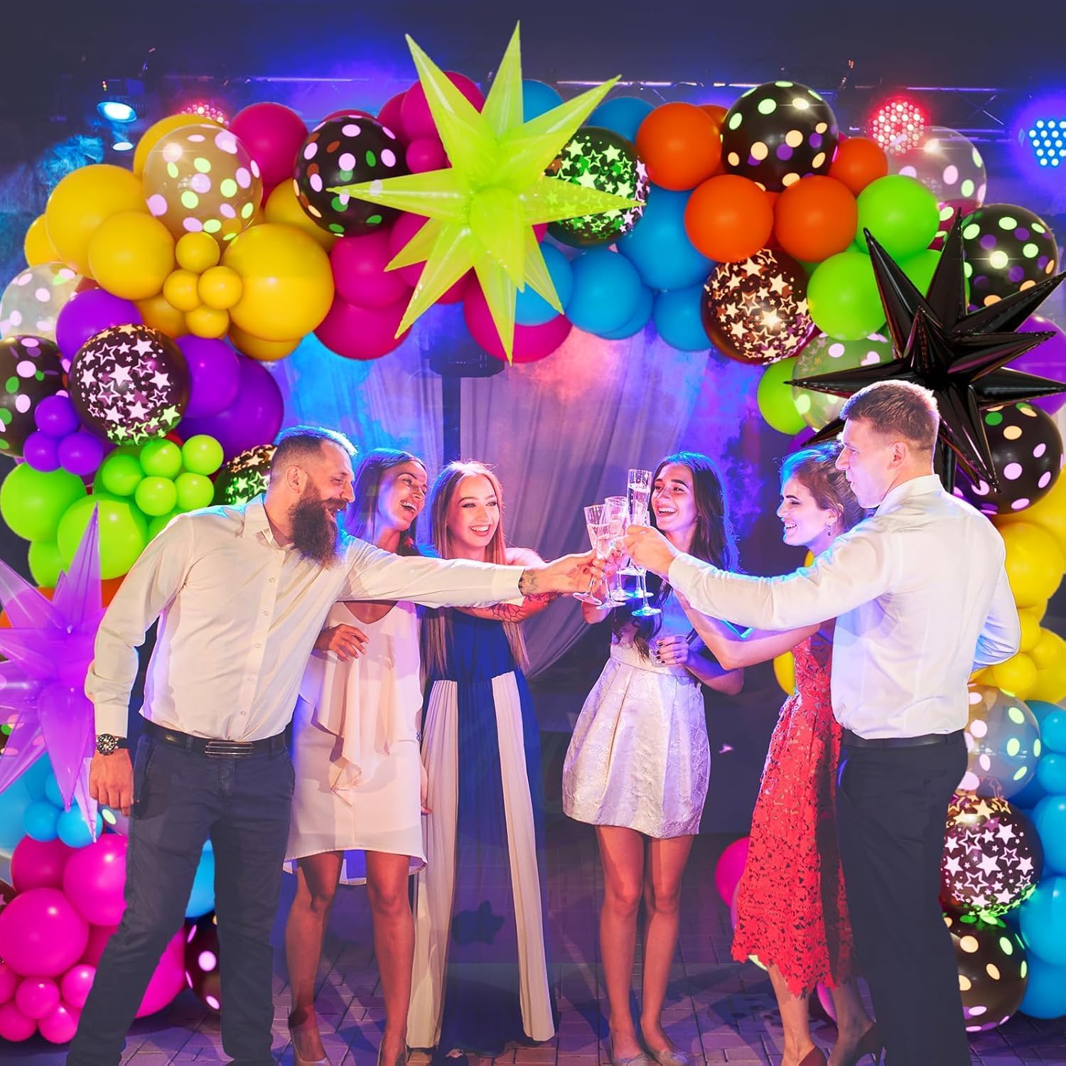 Detalle 1 de 190Pcs Rainbow Disco Balloon Garland Arch Kit