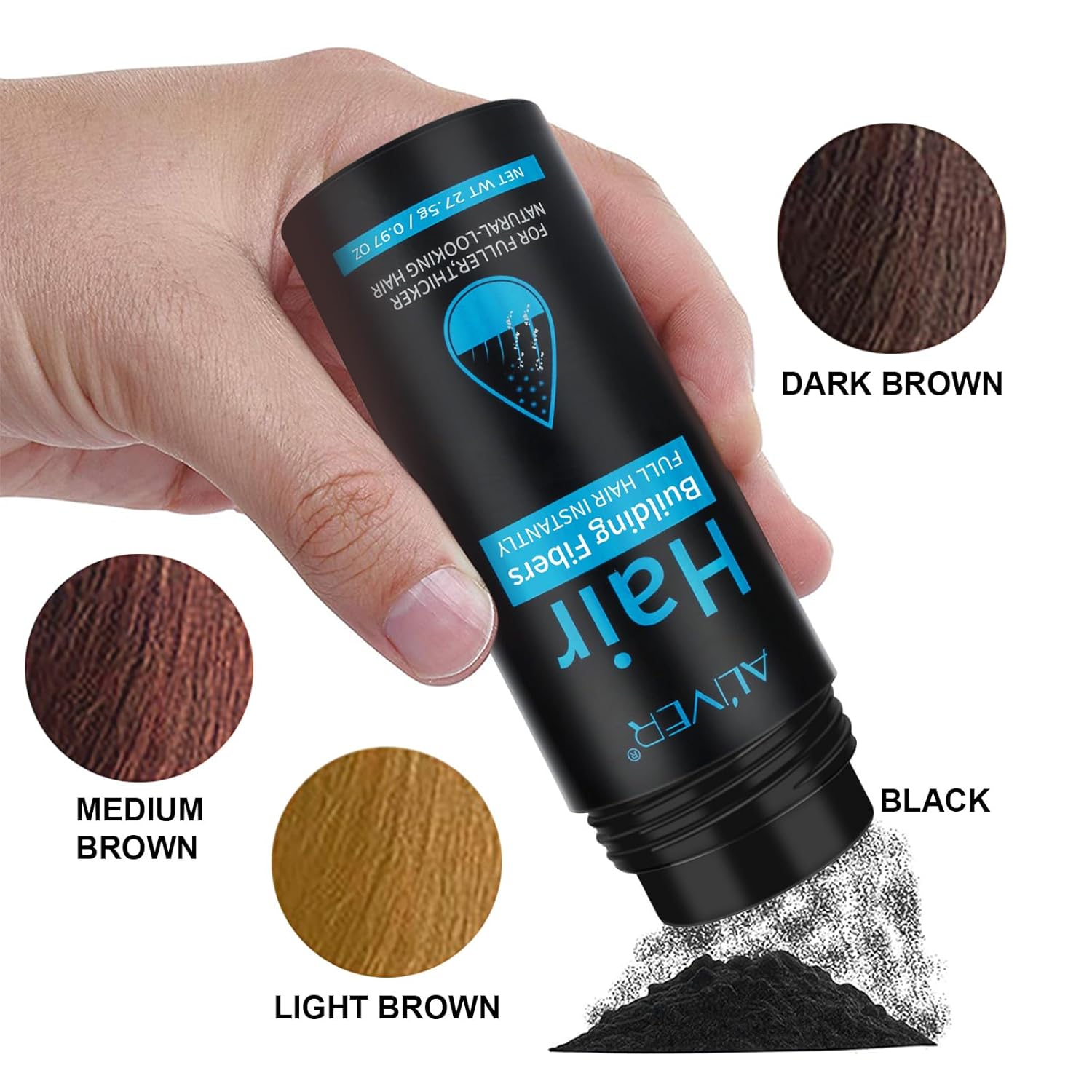 Thumbnail 6 de ALIVER Hair Fibers for Thinning Hair (Extra Spray Applicator) — Black Hair Powder Bald Spot Cover Up