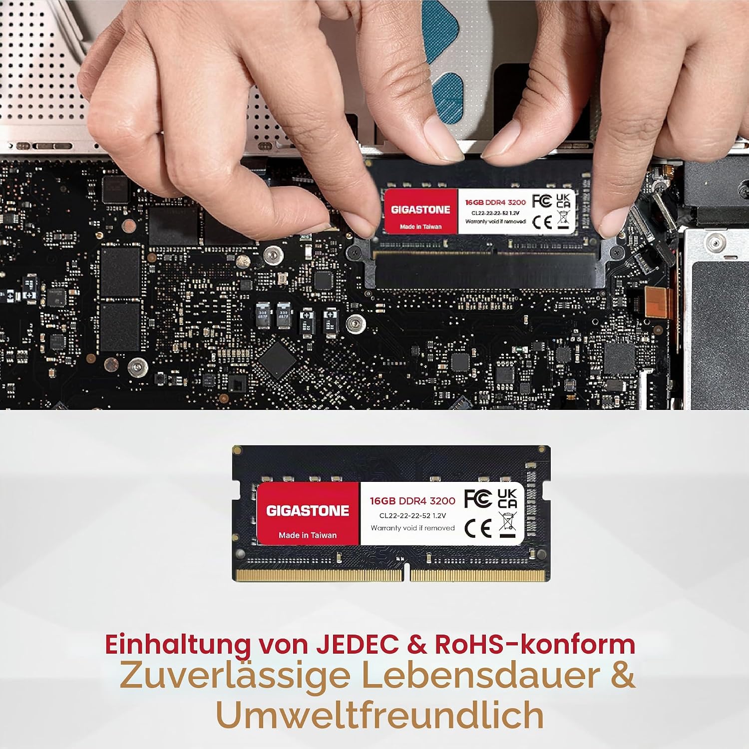 Detalle 2 de GIGASTONE 32GB Kit (2x16GB) DDR4 3200MHz SODIMM - Notebook RAM Upgrade
