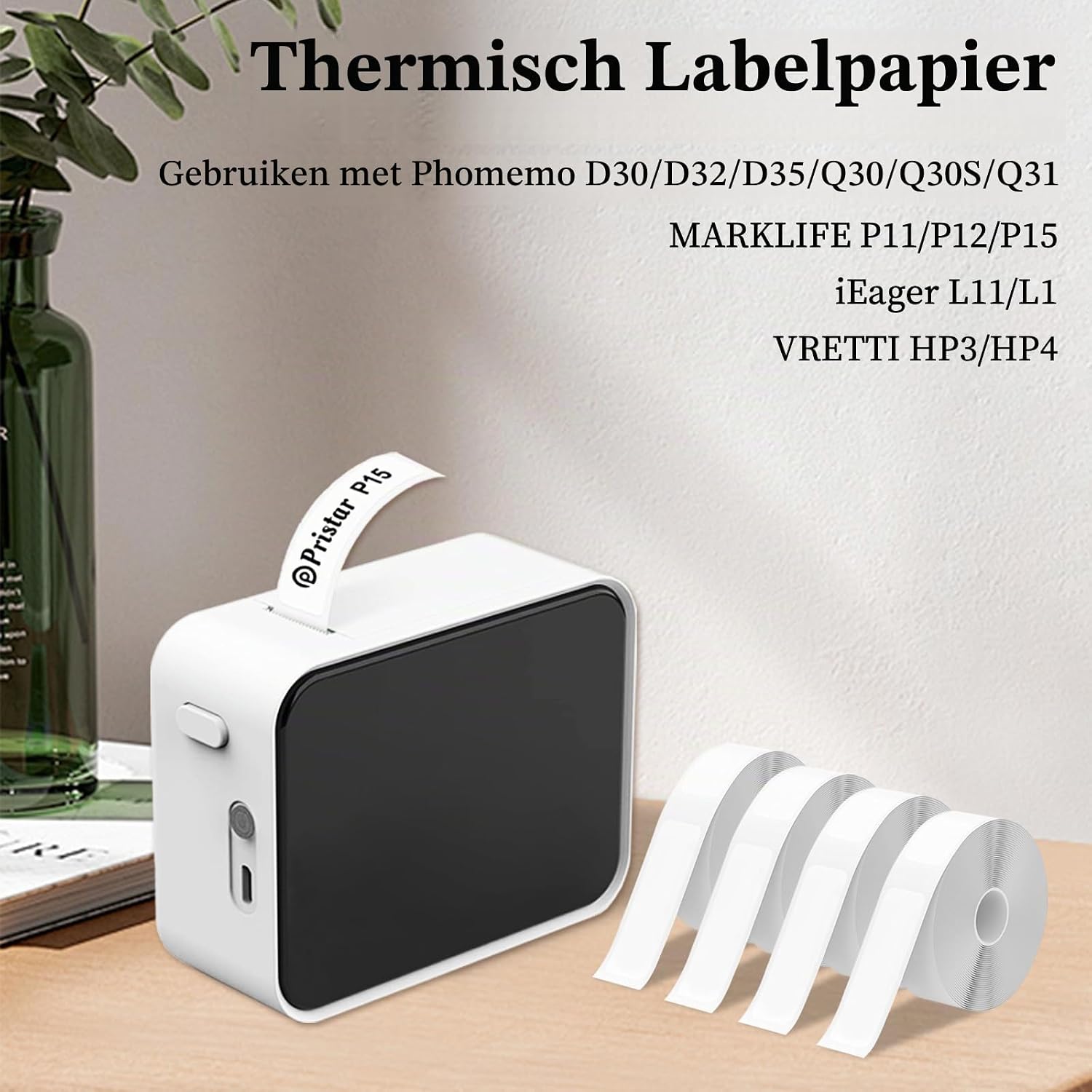 Detalle 2 de CIMOYBAI LQBQDYZ4001 thermische etikettentape, 12 × 40 mm, 4 rollen
