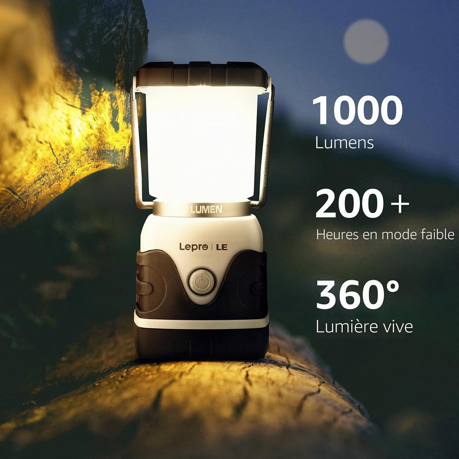 Detalle de Lepro Lampe de Camping LED 1000 lm, lanterne étanche IPX4 à piles avec luminosité réglable et 4 modes