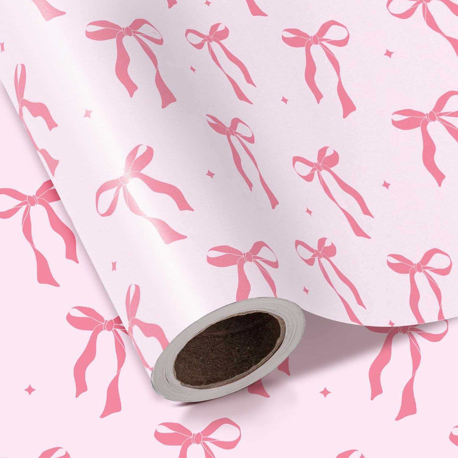 Detalle de RUSPEPA Pink Bow Wrapping Paper Roll – Mini Roll (43.2cm x 5m) with Pink Ribbon Bow Design