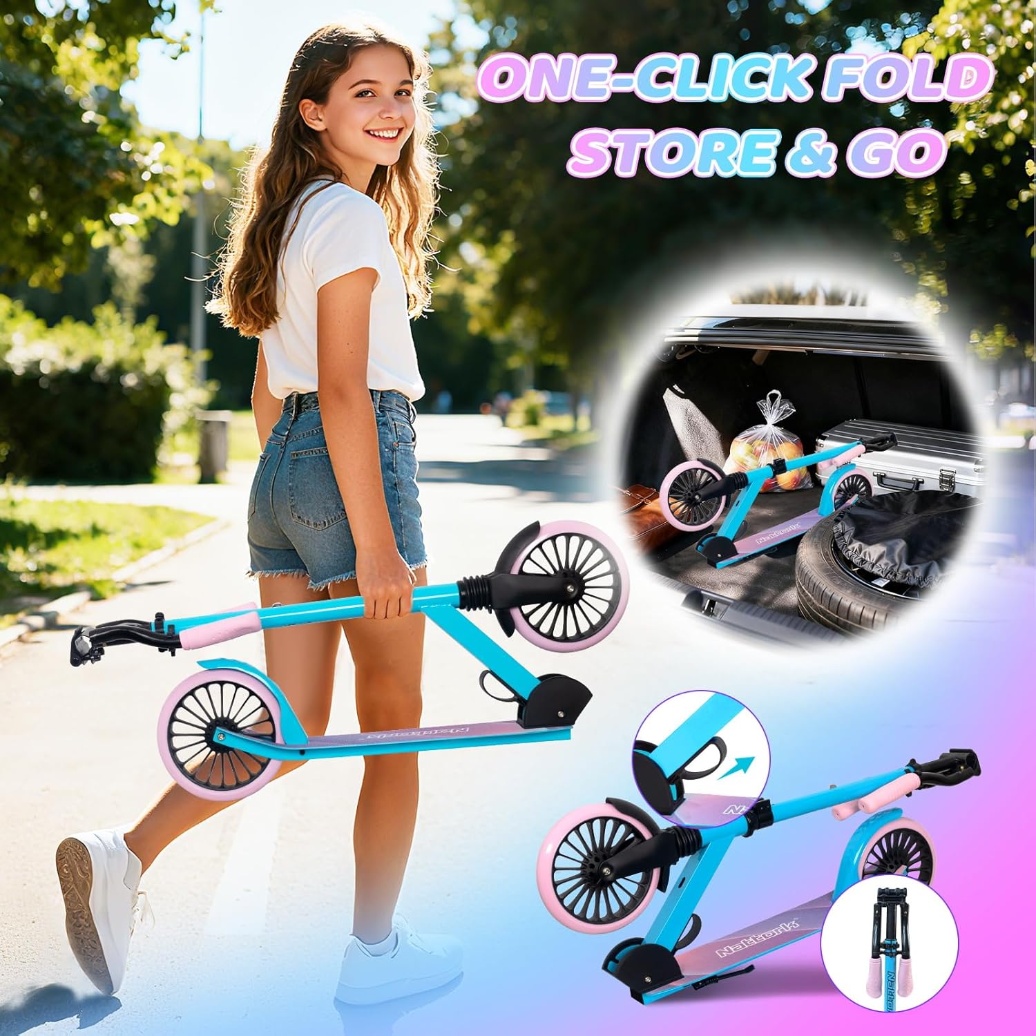Thumbnail 4 de Nattork Kick Scooter for Ages 6+ — Adjustable, Foldable with 8" Wheels and Anti-Shock Suspension