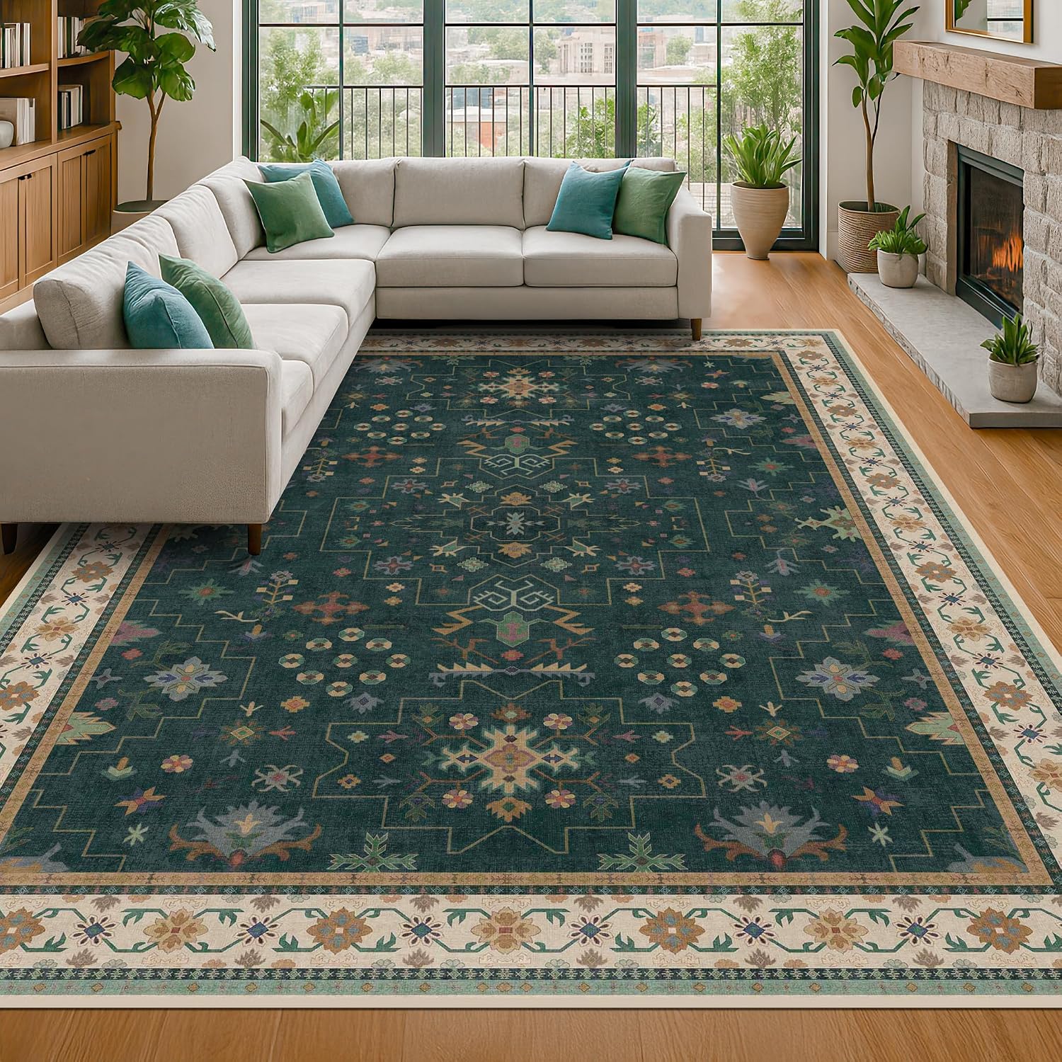 Thumbnail 2 de Hazo Haus Oushak Floral Rug 8x10 in Dark Green 🧹