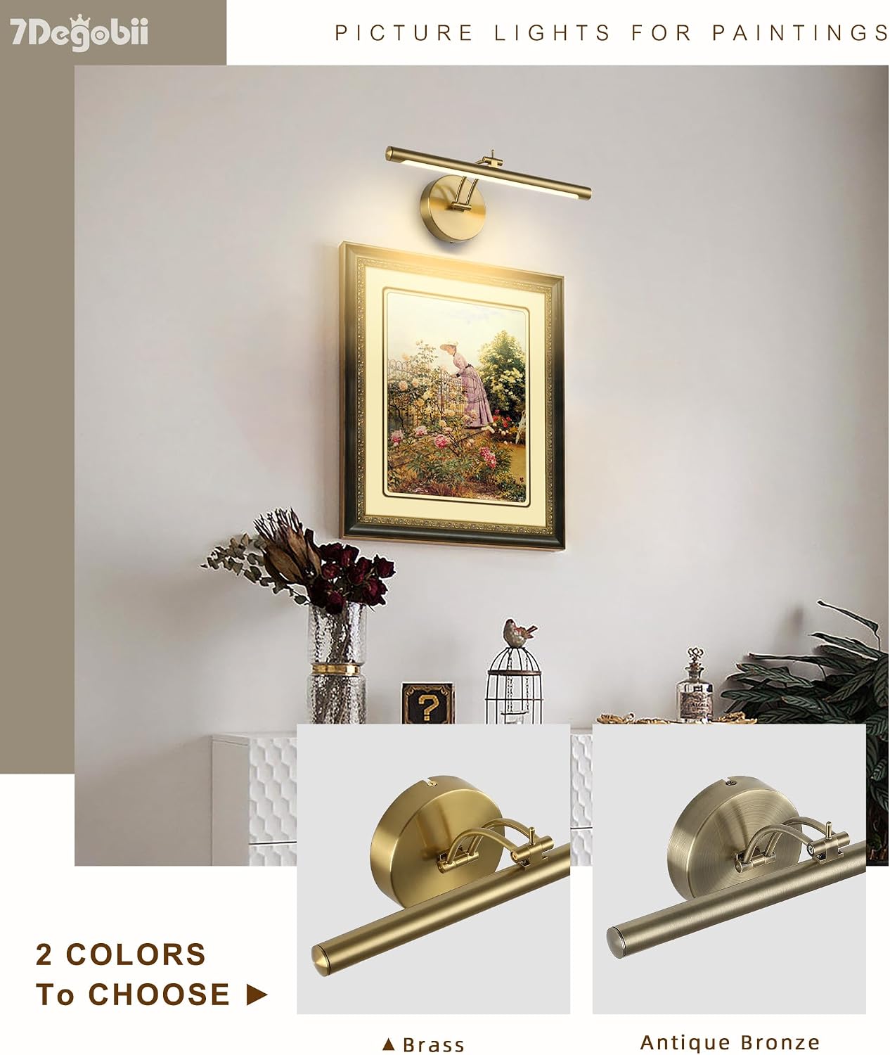 Detalle 1 de 7Degobii 5899 Dimmable Brass Picture Light, 15.75-Inch Swing Arm, 7W LED