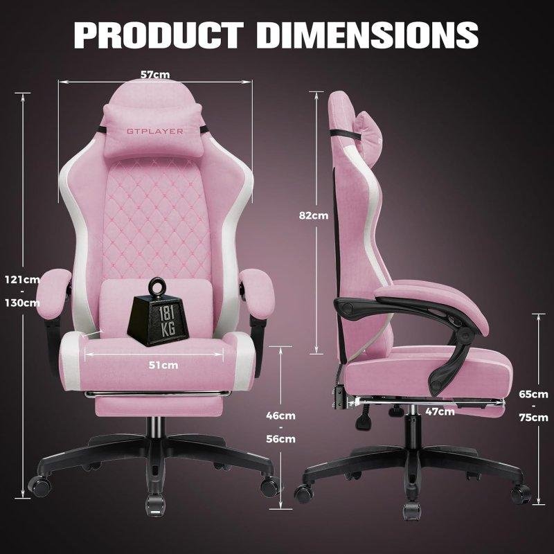 Detalle 2 de Silla Gaming GTPLAYER Transpirable Rosa con Reposapiés y Respaldo Reclinable