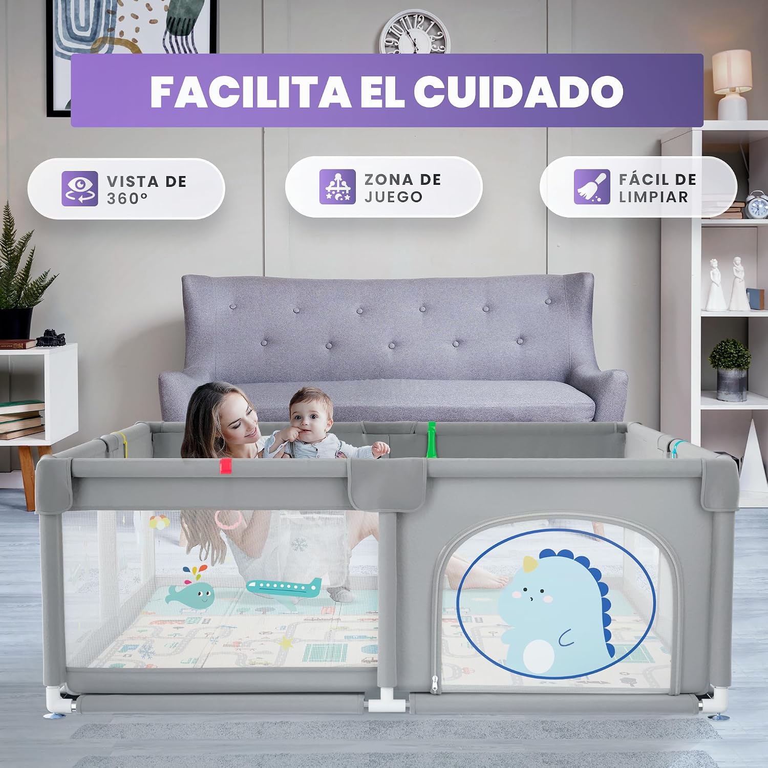 Thumbnail 5 de JUPPLIES Parque Infantil Bebé 150x180cm 🌟 con Alfombra y Agarraderas