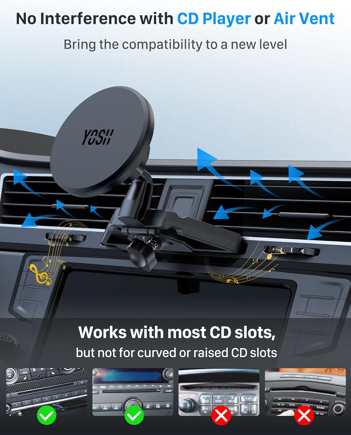 Detalle de YOSH Porta Cellulare Auto CD MagSafe: supporto girevole 360° per iPhone 12–16 e custodia MagSafe