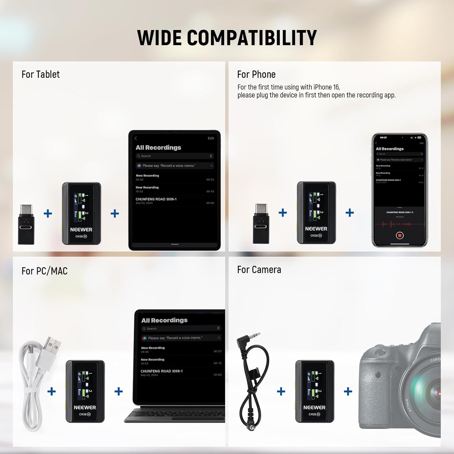 Thumbnail 6 de NEEWER CM28 kabelloses Lavalier‑Mikrofonsystem mit Ladeetui, 2 Sendern und 4‑GB‑Speicher