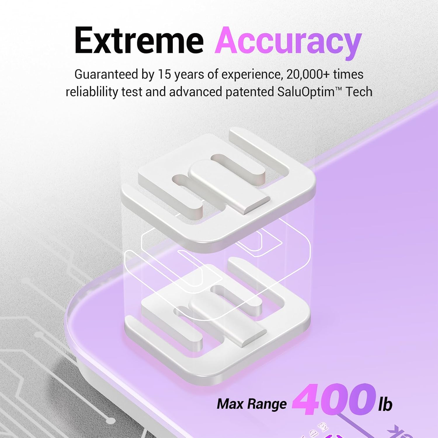Detalle 2 de Ovutek Digital Bathroom Scale, 400 lb, 5 mm Tempered Glass, Purple
