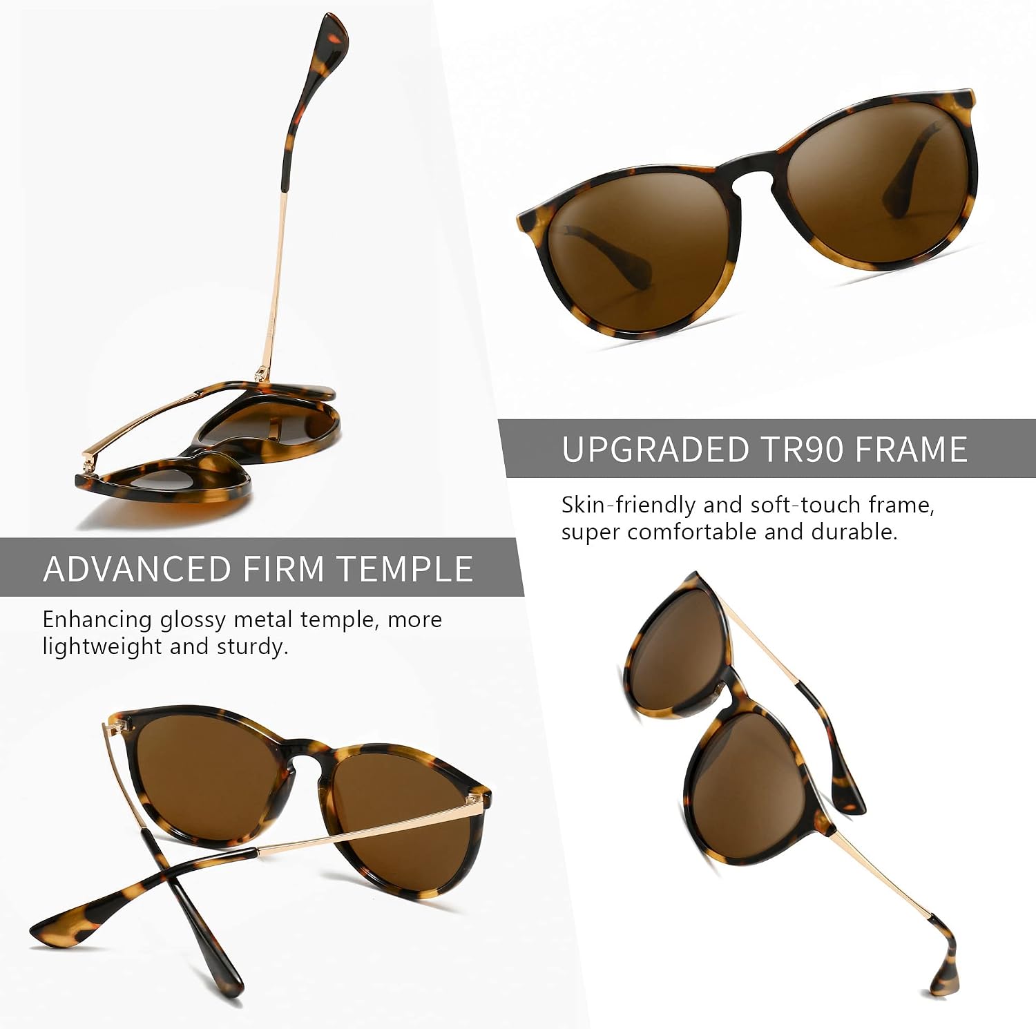 Detalle de SUNGAIT Vintage Round Polarised Sunglasses for Women with UV400 Protection – 1567BWKC-UK