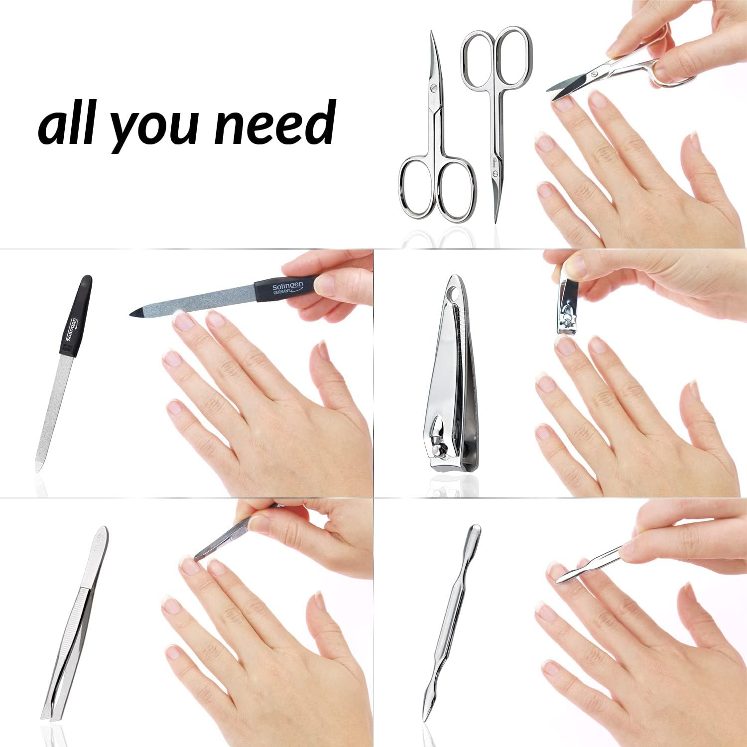 Detalle de Tagliaunghie Set Professionale – Kit da 7 pezzi Made in Germany (Solingen) with Etui Carbonio