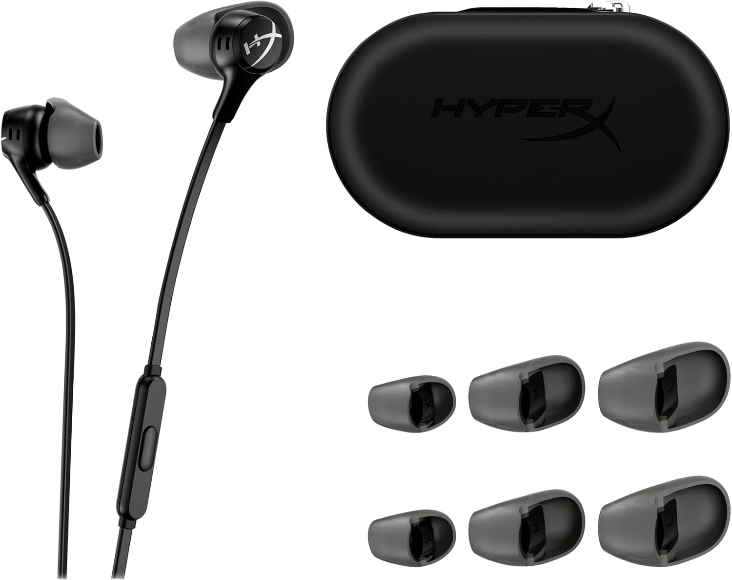 Detalle de HyperX Cloud EarBuds II negros: auriculares con micrófono para usar a diario