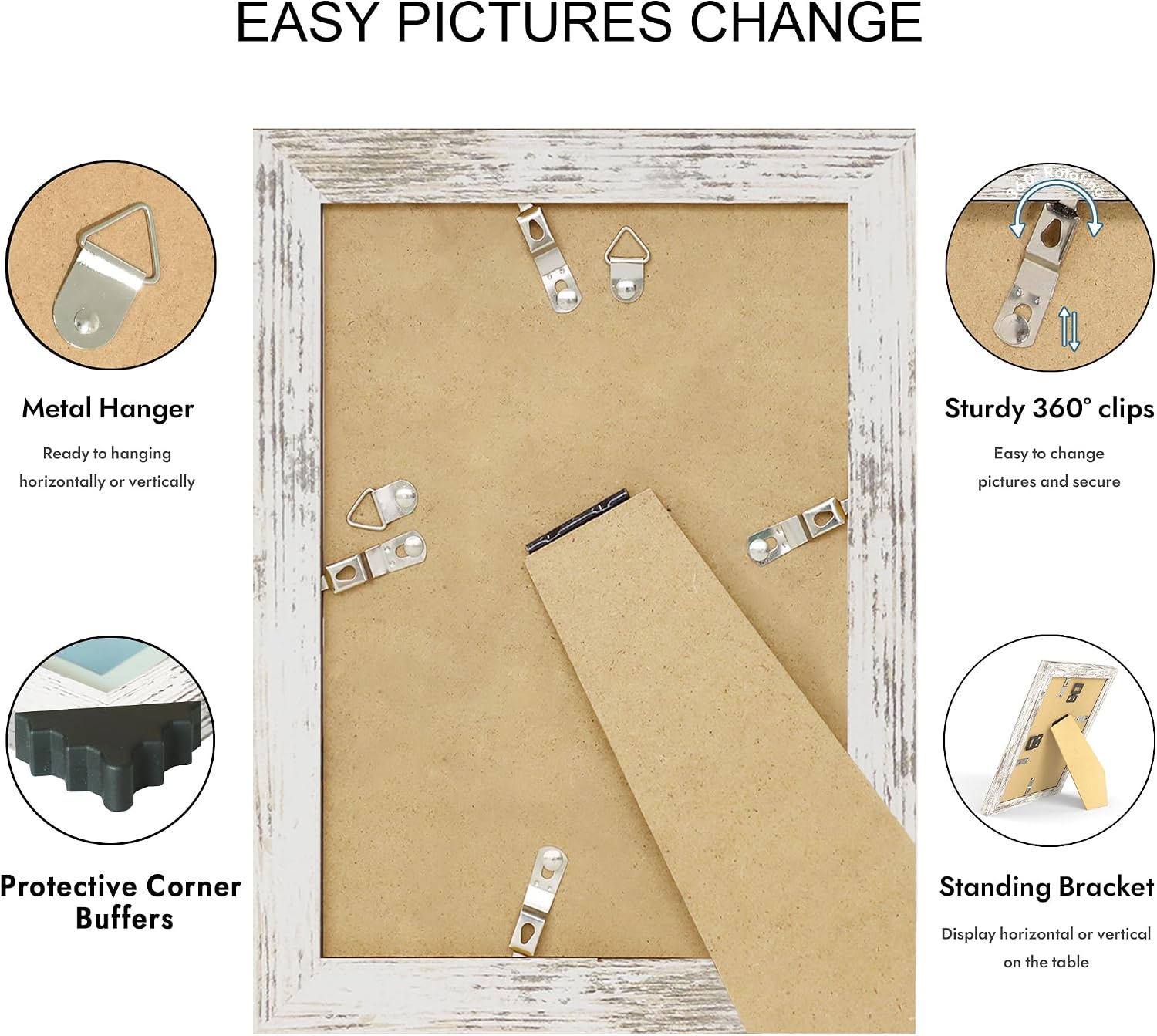 Detalle de Hongkee 5.5 x 8.5 Diploma Frame Set of 2 — Real Glass, Distressed White Wood Frame