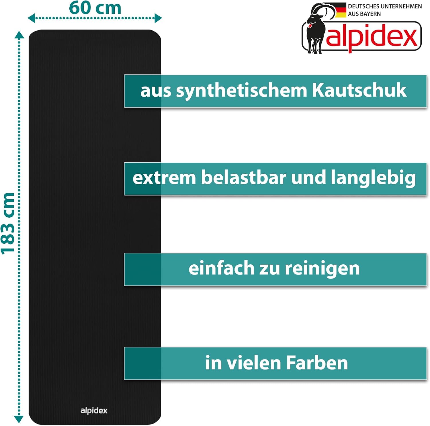 Thumbnail 3 de ALPIDEX Yogamatte 183 x 60 x 0,8 cm – phthalatfreie Fitnessmatte mit rutschfestem Kautschuk und Tragegurt