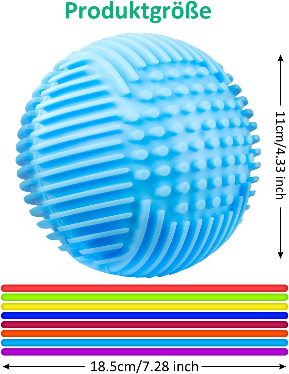 Detalle de Sensorik Activity Ball mit 16 bunten Silikonstreifen – Stressabbau Spielzeug Blau