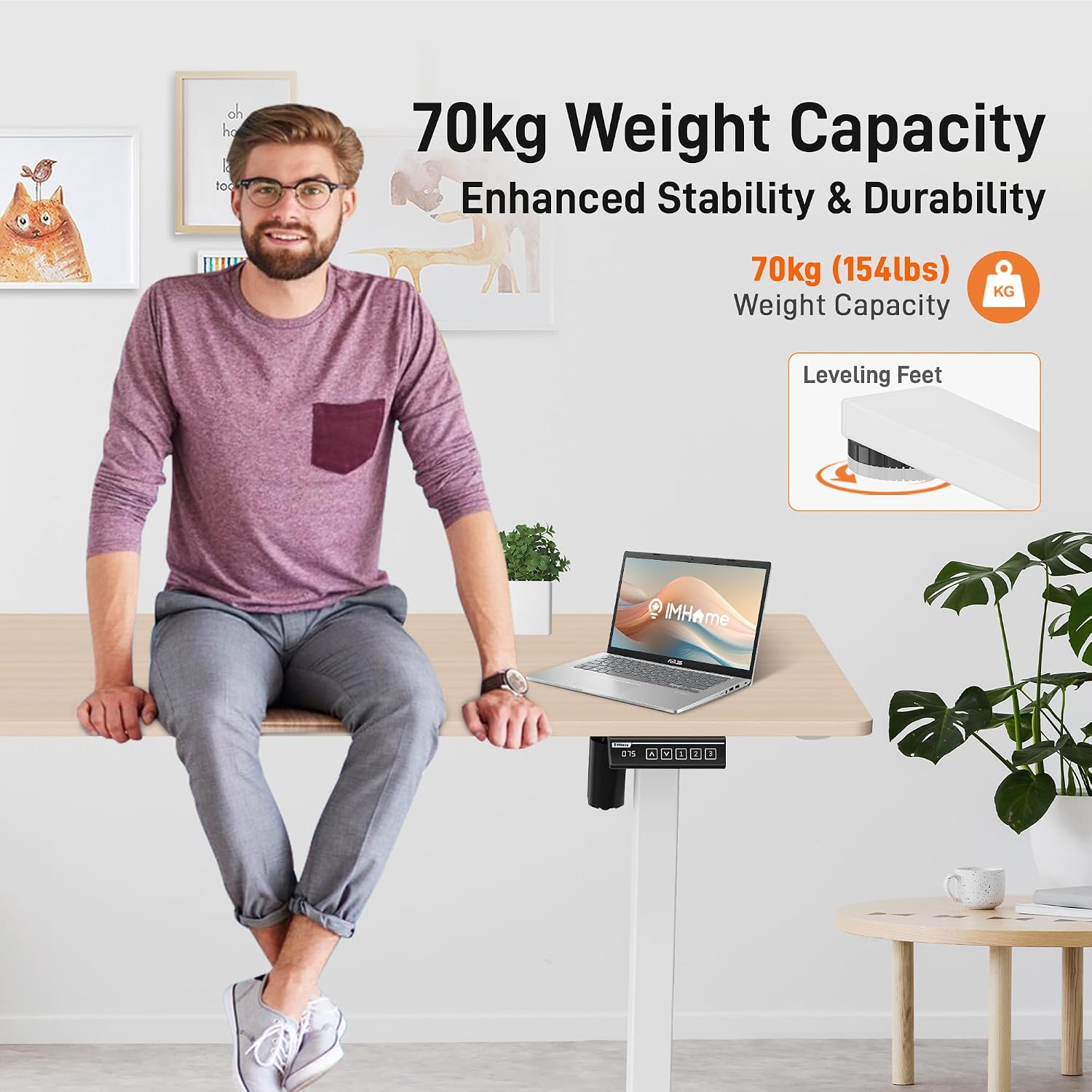 Detalle de IMGadgets IMHome 47" Electric - Ivory Standing Desk, 47 x 24 in, Quiet Motor