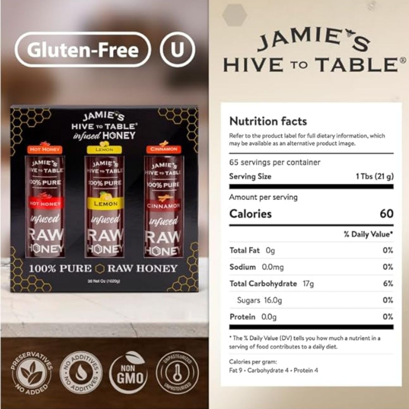 Detalle 2 de Jamie's Hive to Table Honey Gift Set, 36 oz, Hot, Lemon & Cinnamon