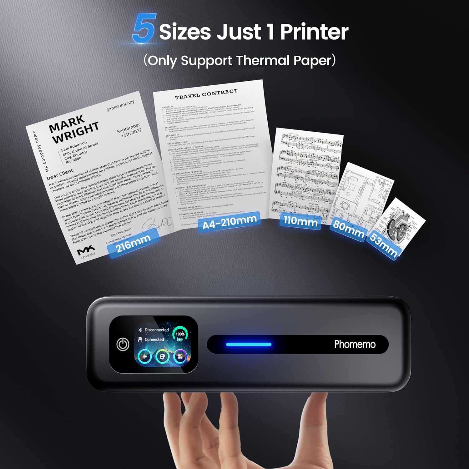 Detalle de Phomemo M832D Portable Thermal Printer – A4 Touchscreen, Inkless, Bluetooth & USB-C