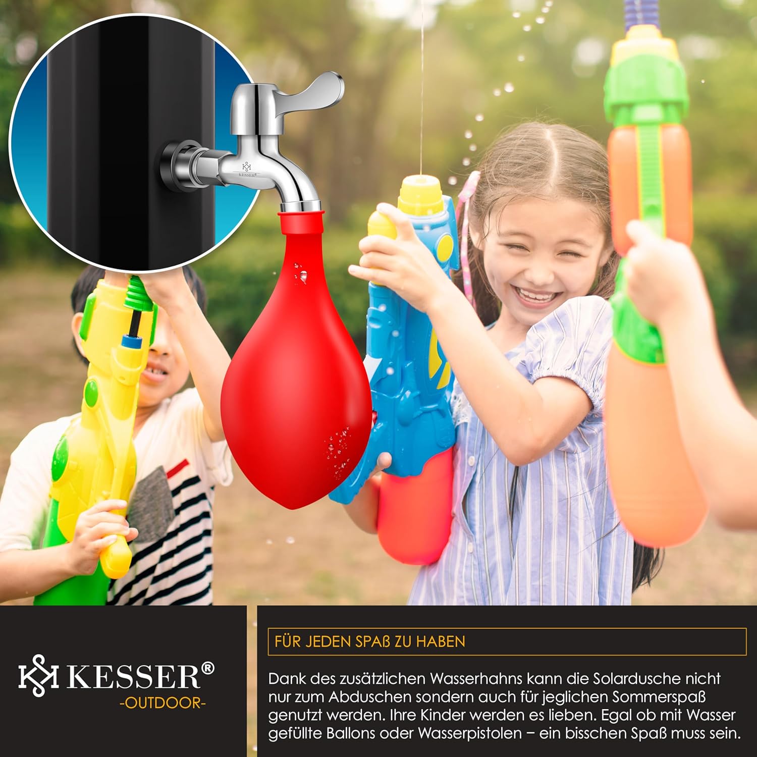 Detalle de KESSER® Solardusche 60L Gartendusche – Warmes Wasser ohne Strom für Garten und Pool