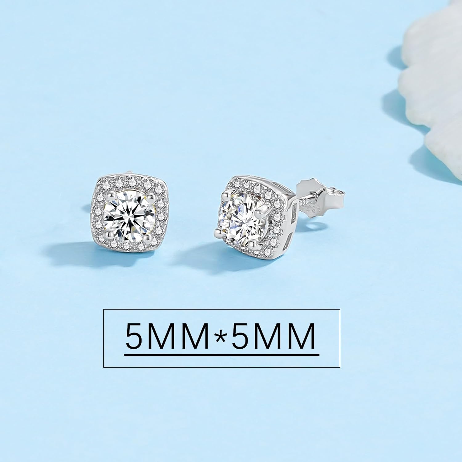 Thumbnail 2 de Deyanse 5mm Silver Square Stud Earrings – 925 Sterling Silver, Hypoallergenic