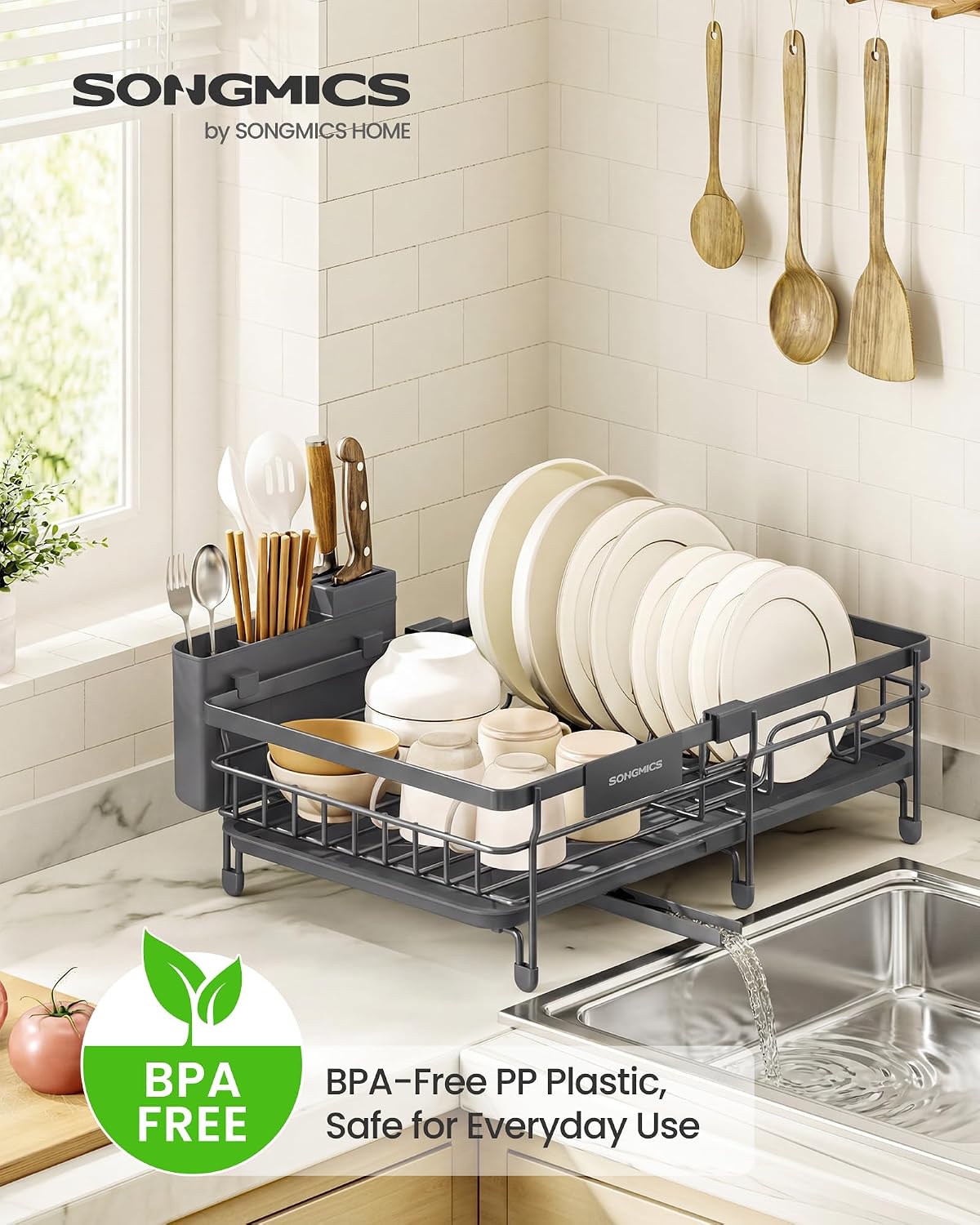 Detalle de SONGMICS UKCS556GT01 PATALLA Expandable Dish Drying Rack with Drainboard