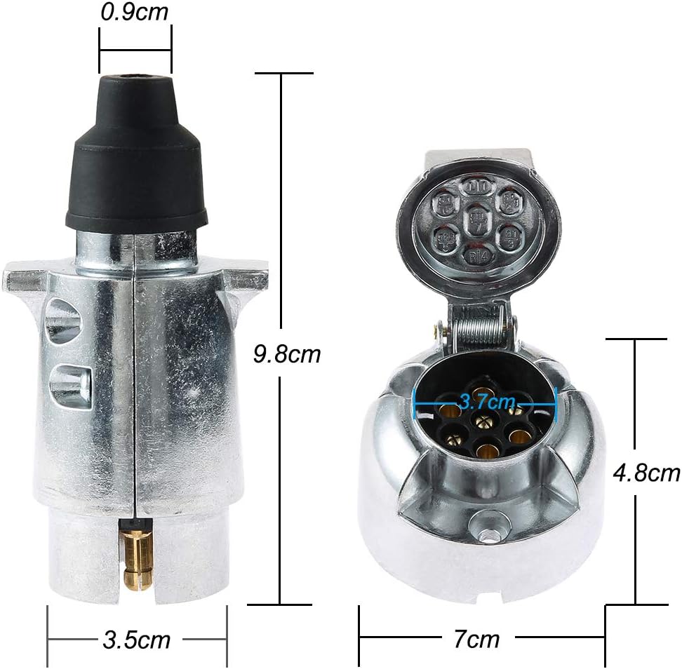 Detalle de Eacalyc 7 Pin Trailer Plug Socket: Metal, Waterproof, 12V European Type (N) for Truck, RV or Boat