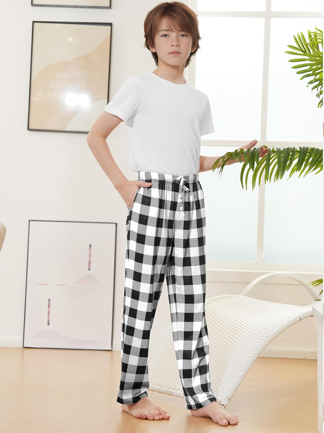 Thumbnail 5 de Ruisita kariertes Langstrumpfhose Pyjama-Hose für Kinder – Weicher Flanell, verstellbarer Bund