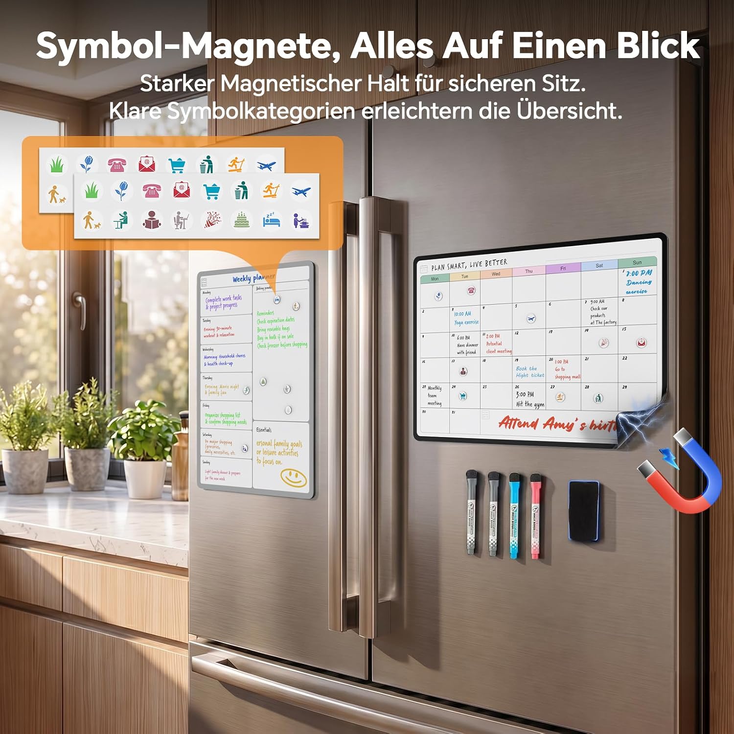 Detalle de SURFOU Lavagna Magnetica Frigo A3 – Planner Mensile e Settimanale Cancellabile con Accessori Completi