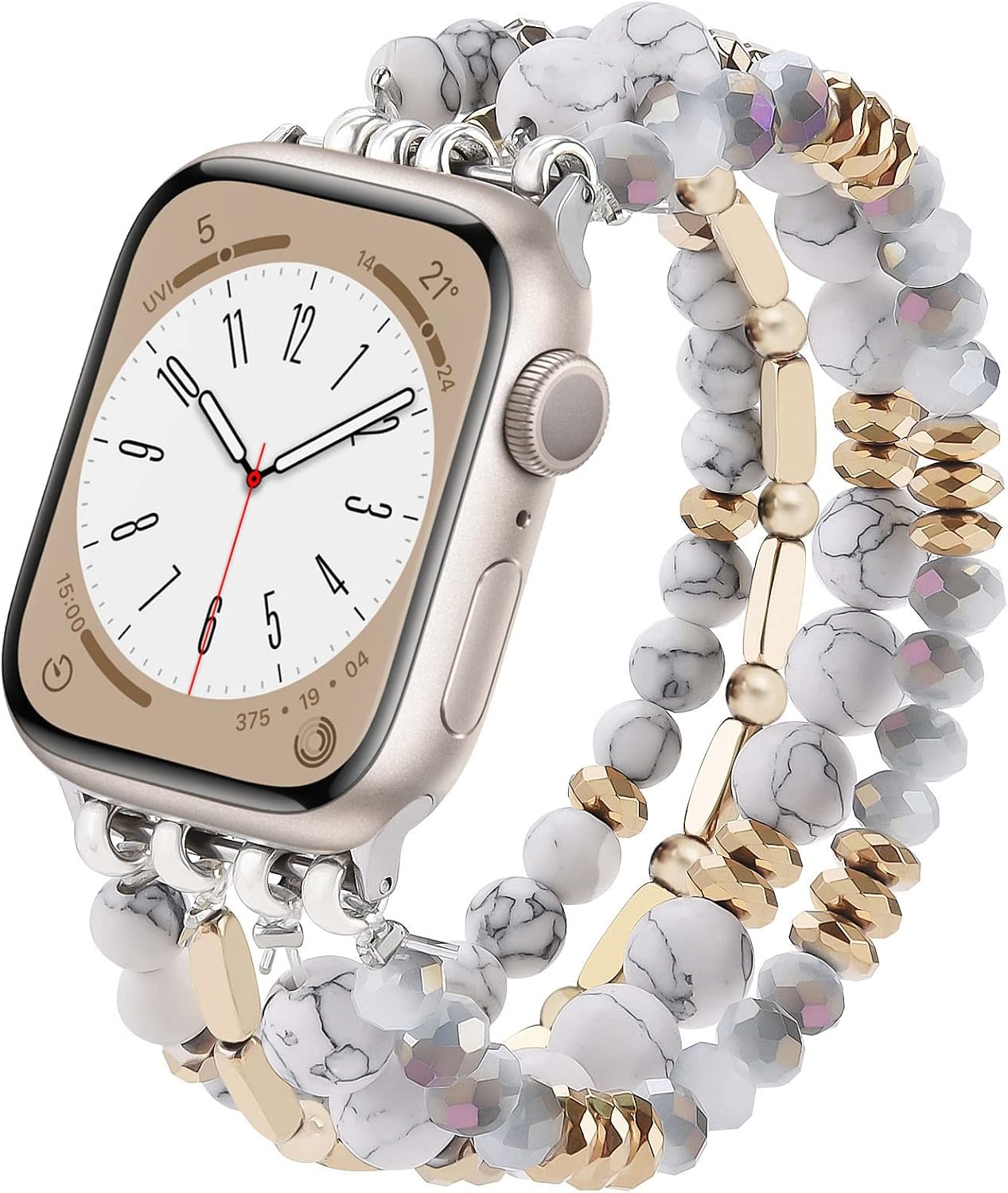 Detalle de VISOOM Beaded Apple Watch Band, Natural Stone and Crystal, 38–42mm