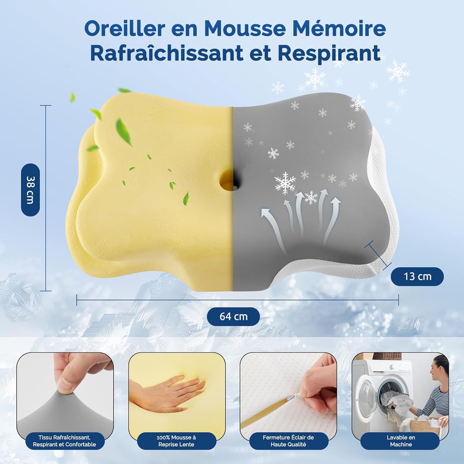 Thumbnail 1 de Silkena Oreiller Coussin Memoire de Forme – Oreiller cervical ergonomique (Gris Clair)