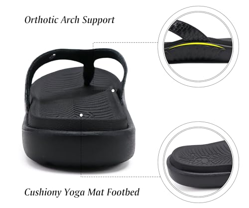 Detalle de KuaiLu Women’s Flip Flops with Arch Support: Comfortable Walking Sandals (Size 5, Black)