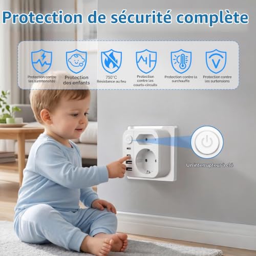 Thumbnail 6 de Oivneele Adaptateur de voyage 6-en-1 Type A avec 2 ports USB-C et 2 USB-A