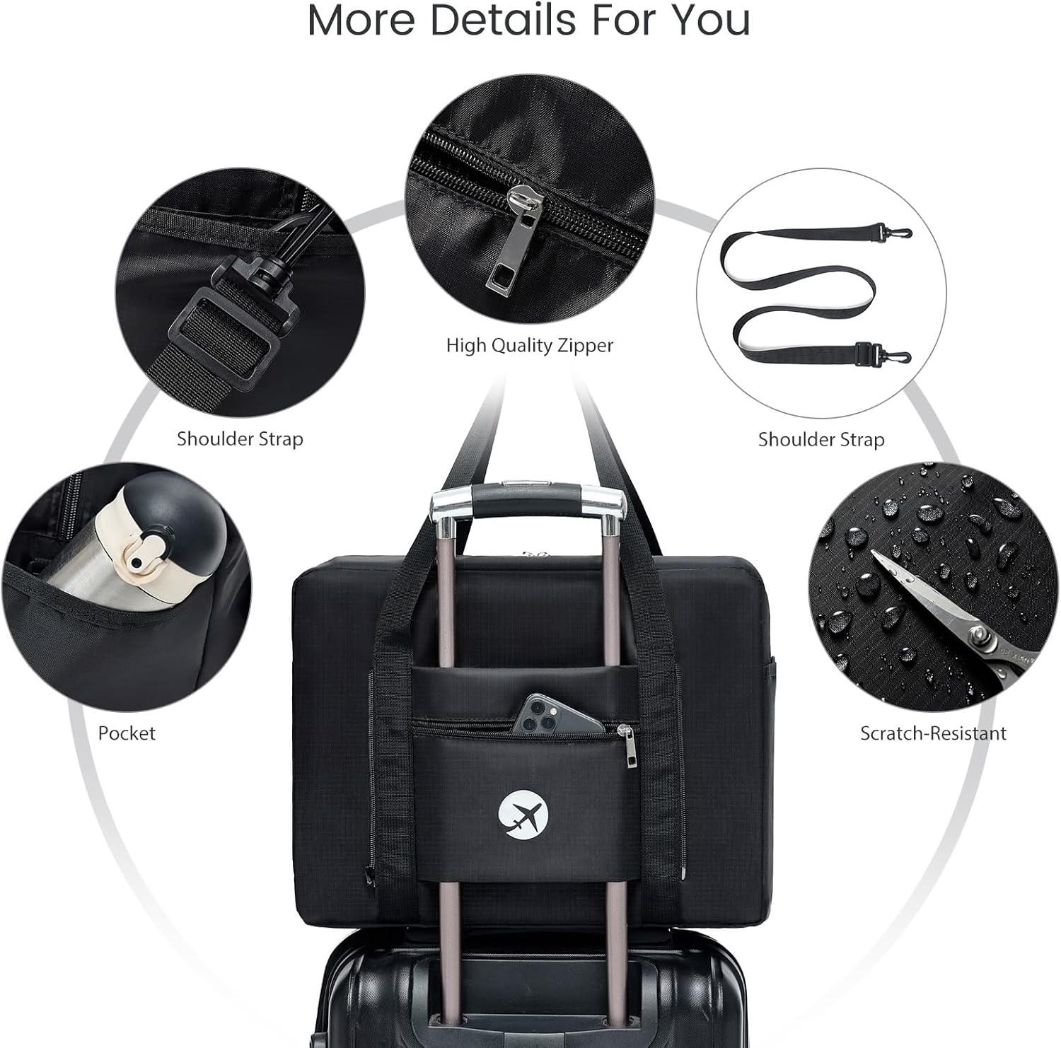 Thumbnail 4 de PALAMEA Foldable Travel Bag (40 x 30 x 20 cm), 20L foldable carry-on for Wizz Air and Eurowings hand luggage, Black