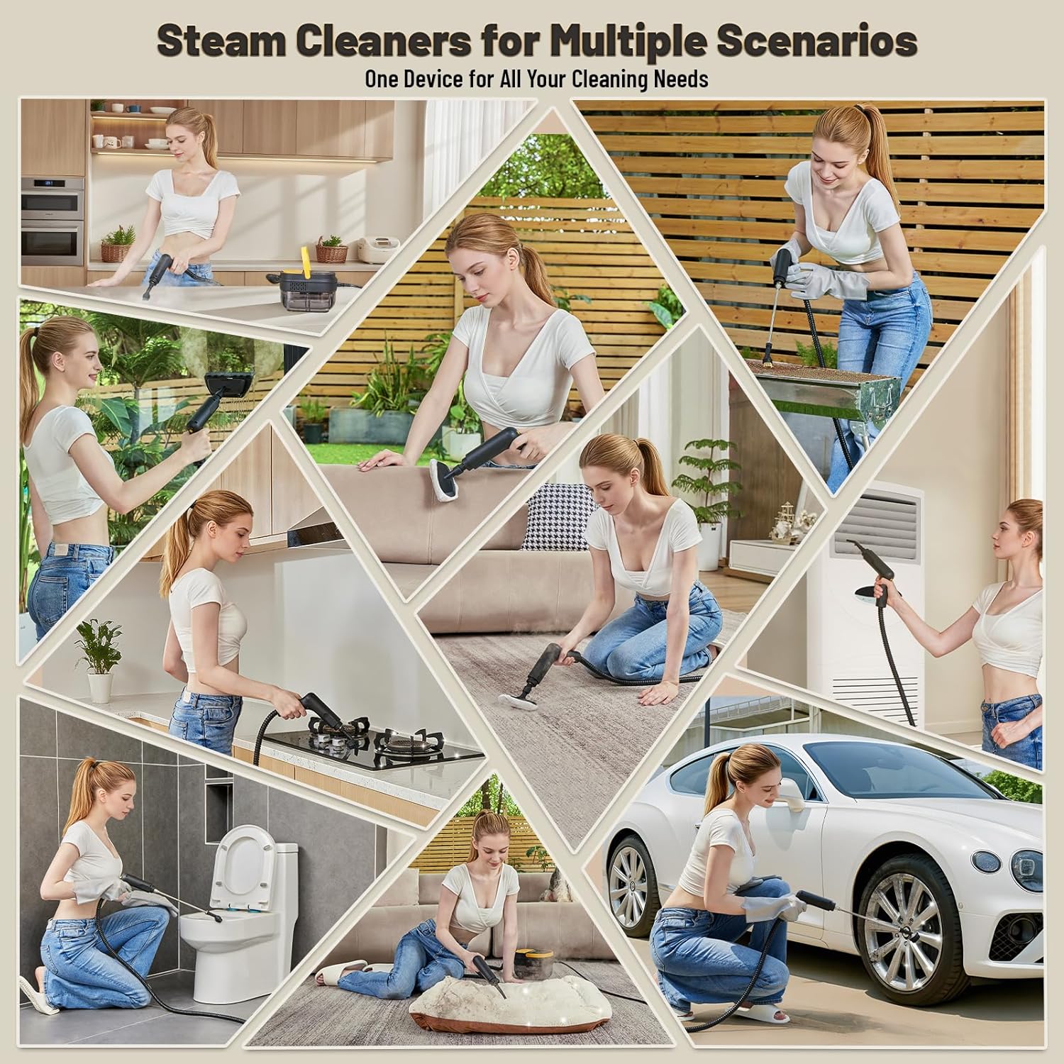 Detalle de Gautye G1 Steam Cleaner, 1.6 L Tank, 15-Second Heat-Up, 15 Accessories