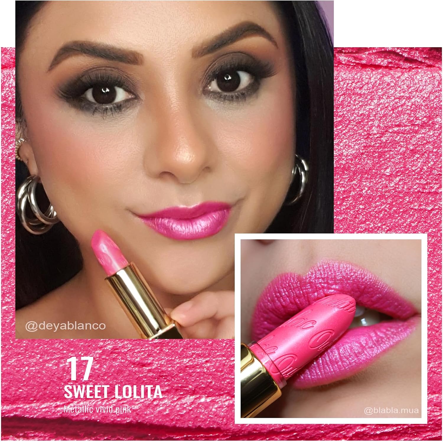 Detalle de Oulac Rossetto Metallizzato Lucido Rosa 17 Sweet Lolita – Finish 3D, pigmentazione intensa e formula idratante