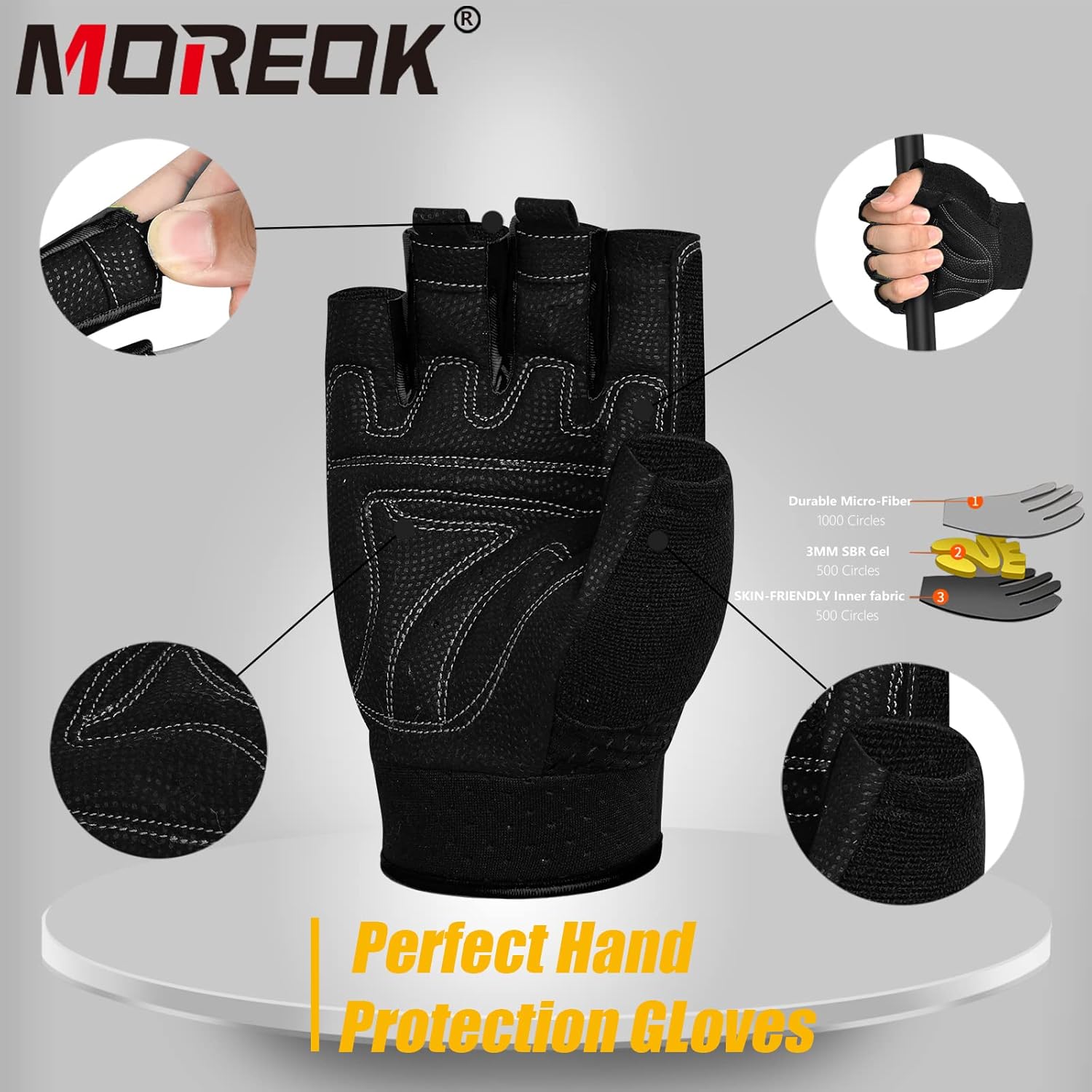 Detalle de MOREOK MK1003 Workout Gloves with 3 mm Gel Palm Pads and Adjustable Wrist