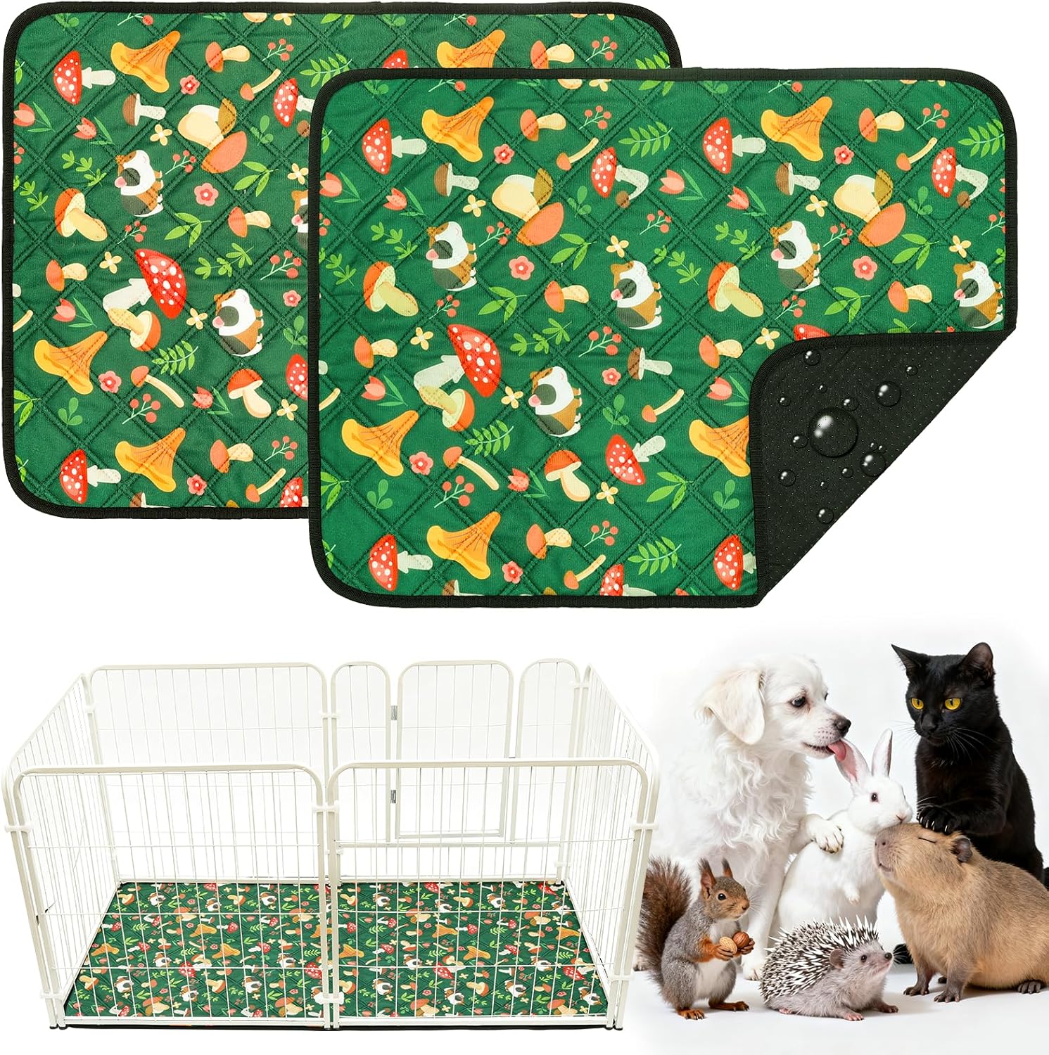 HOZKUY 2-Pack Guinea Pig Cage Liners & Bedding (18"x24") – washable, reusable, leakproof pee pads with non-slip base