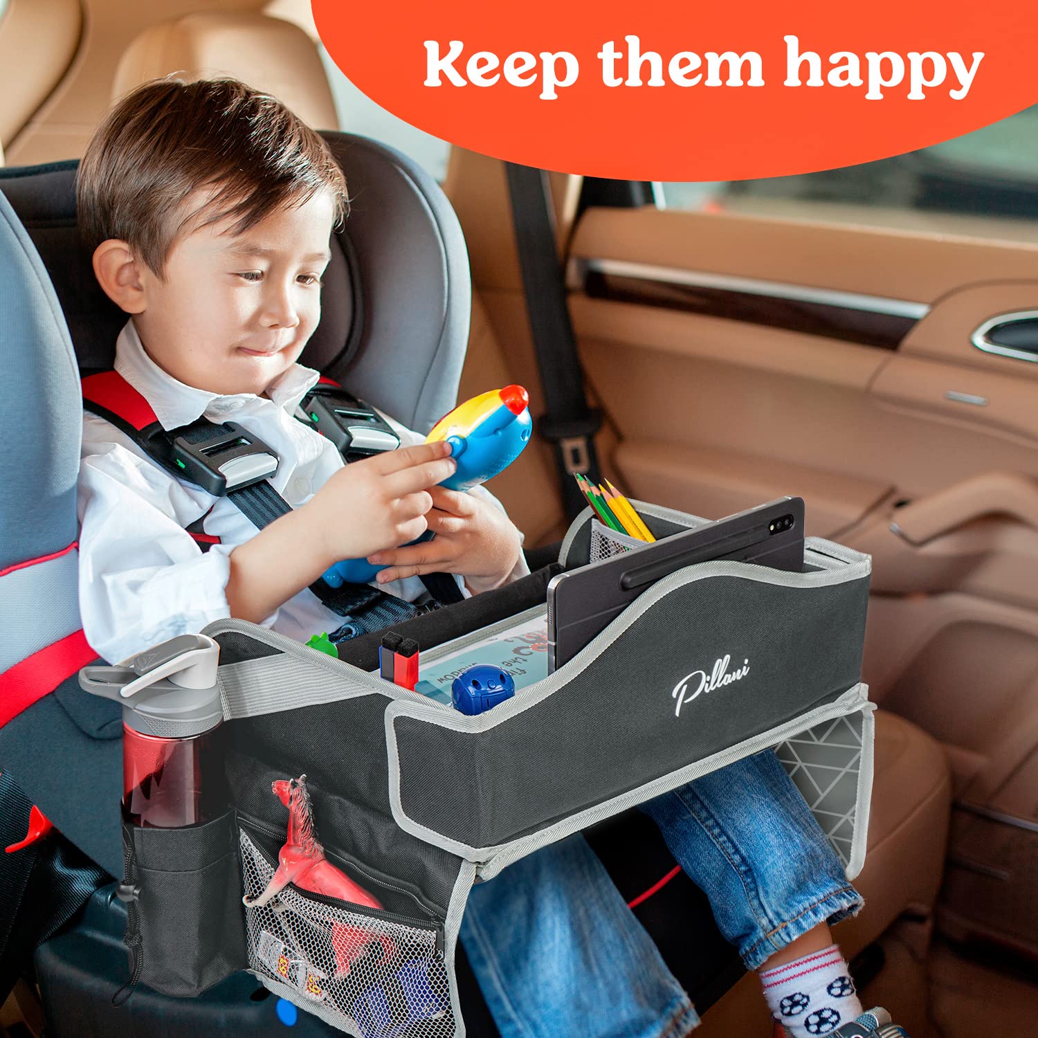 Detalle 2 de PILLANI Kids Travel Tray for Car with Erasable Drawing Surface and Tablet Pocket