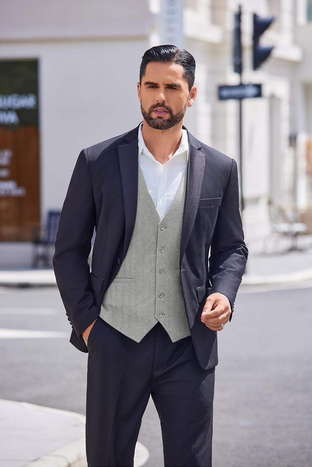 Thumbnail 3 de COOFANDY Gilet Classique couleur Unie Hommes