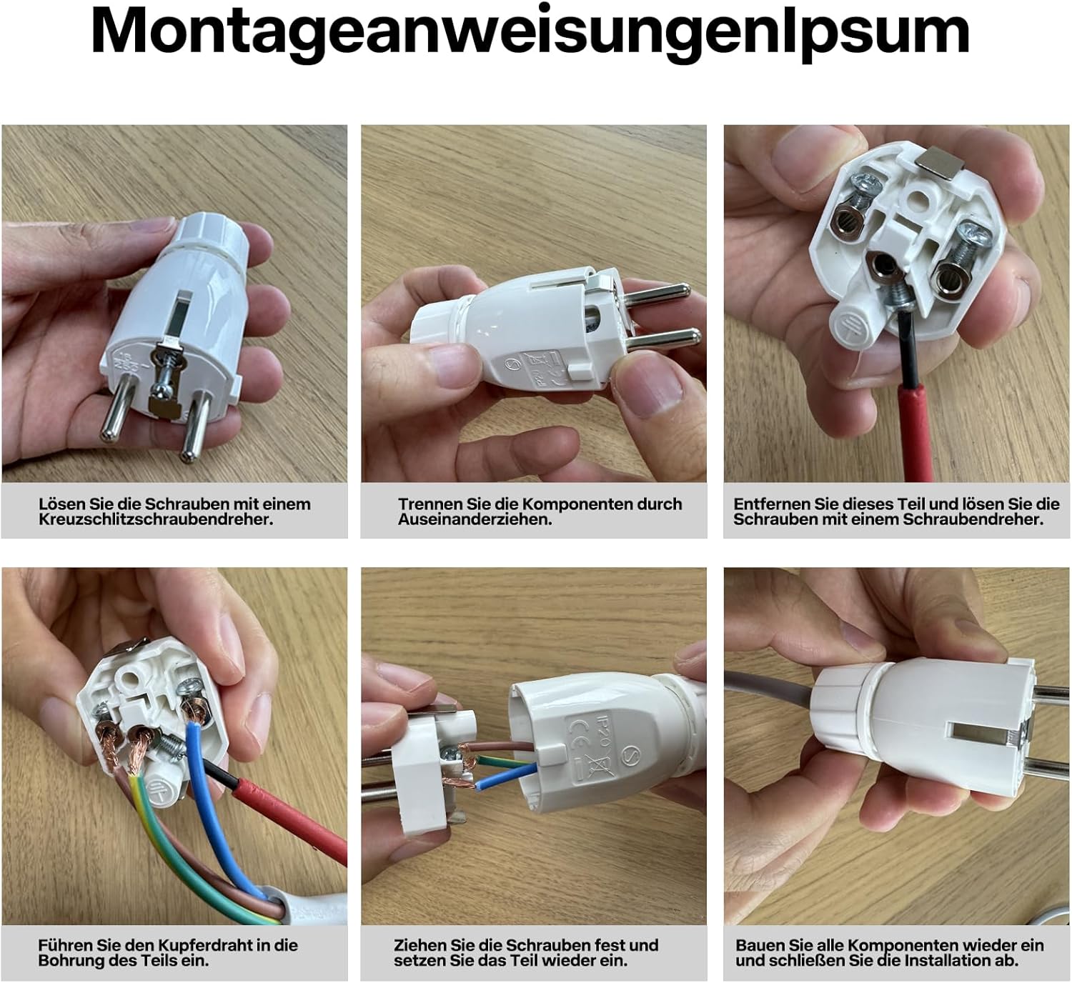 Thumbnail 4 de TEMOLink Schuko Stecker (Gerade) mit Knickschutz – 3er-Set für Kabel bis 2,5 mm², IP20, schwarz