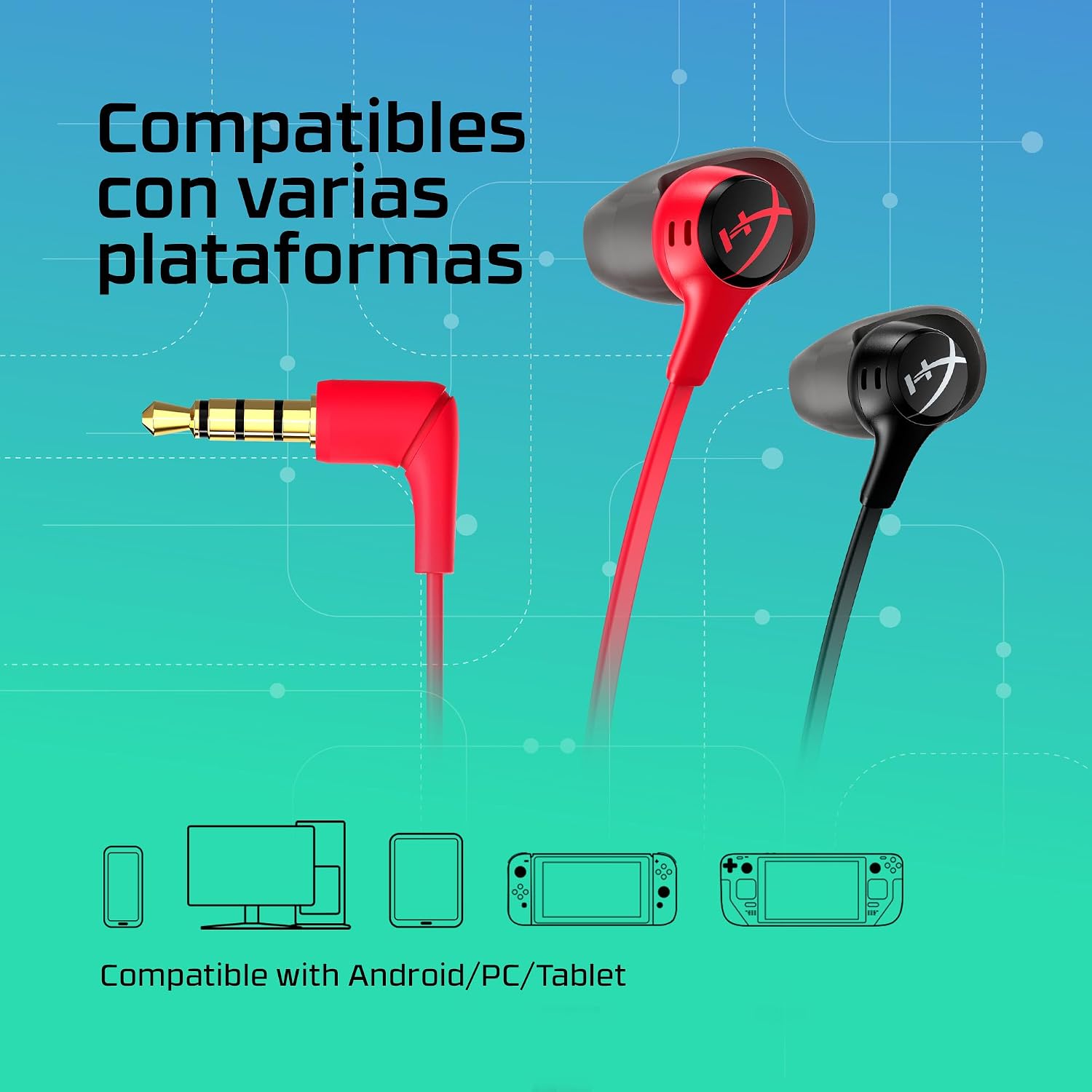 Detalle de HyperX Cloud EarBuds II negros: auriculares con micrófono para usar a diario