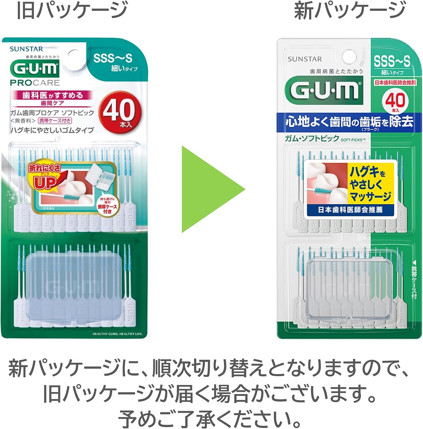 Detalle de GUM ソフトピック 歯間ブラシ SSS〜Sサイズ ゴムタイプ 40本入×4個