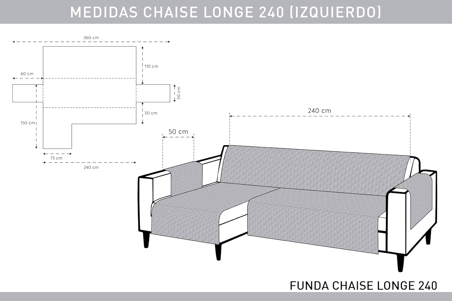 Detalle de textil-home Funda Chaise Long Adele 240 cm