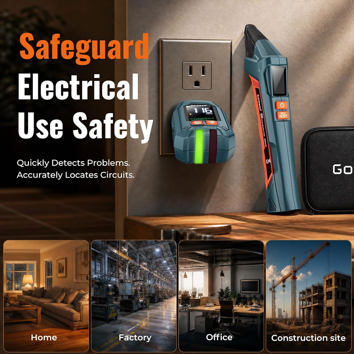 Thumbnail 6 de Goldeep Circuit Breaker Finder and GFCI Tester, LCD, NCV, 90-135V