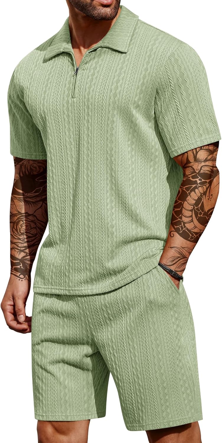 Thumbnail 6 de COOFANDY 2-Pieces Outfits: Casual Quarter Zip Polo Shirt and Shorts Set