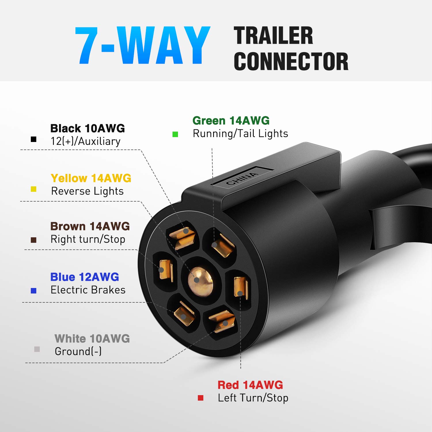 Detalle de Nilight 50049R 7-Way 8-Foot Heavy-Duty Trailer Cord (7-Way Plug Inline) for RV & Camper Wiring